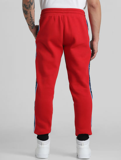 Black & Red Mid Rise Colourblocked Sweatpants